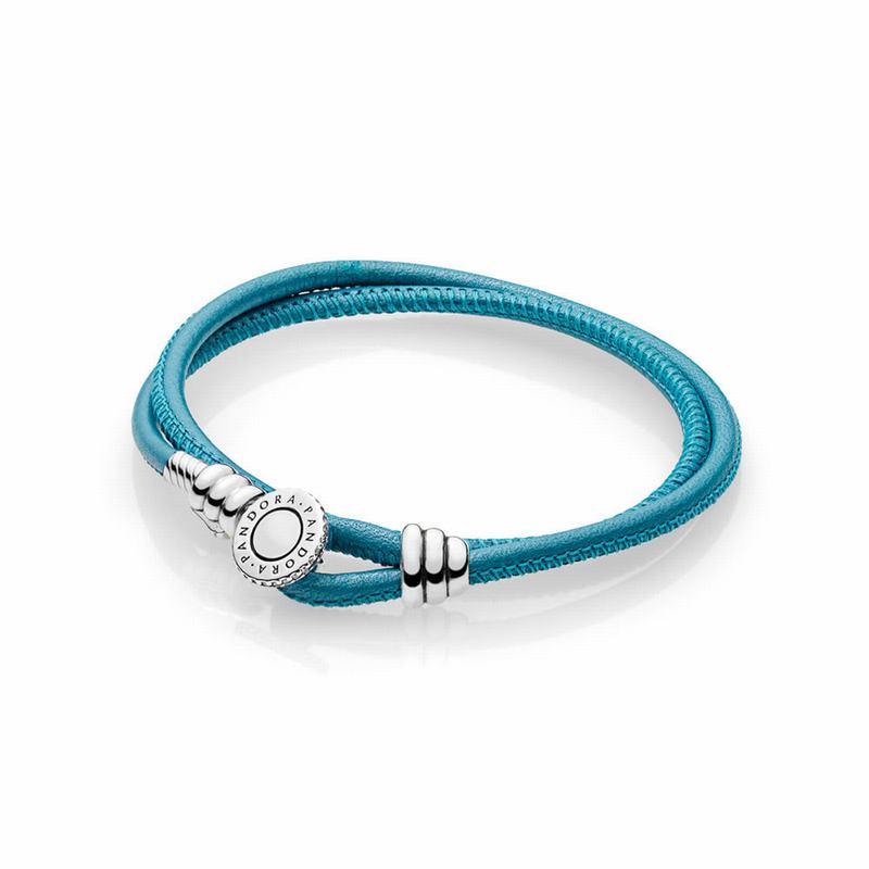 Pandora Australia Turquoise Braided Double-Leather Charm Bracelet - Sterling Silver | FTAEJK652